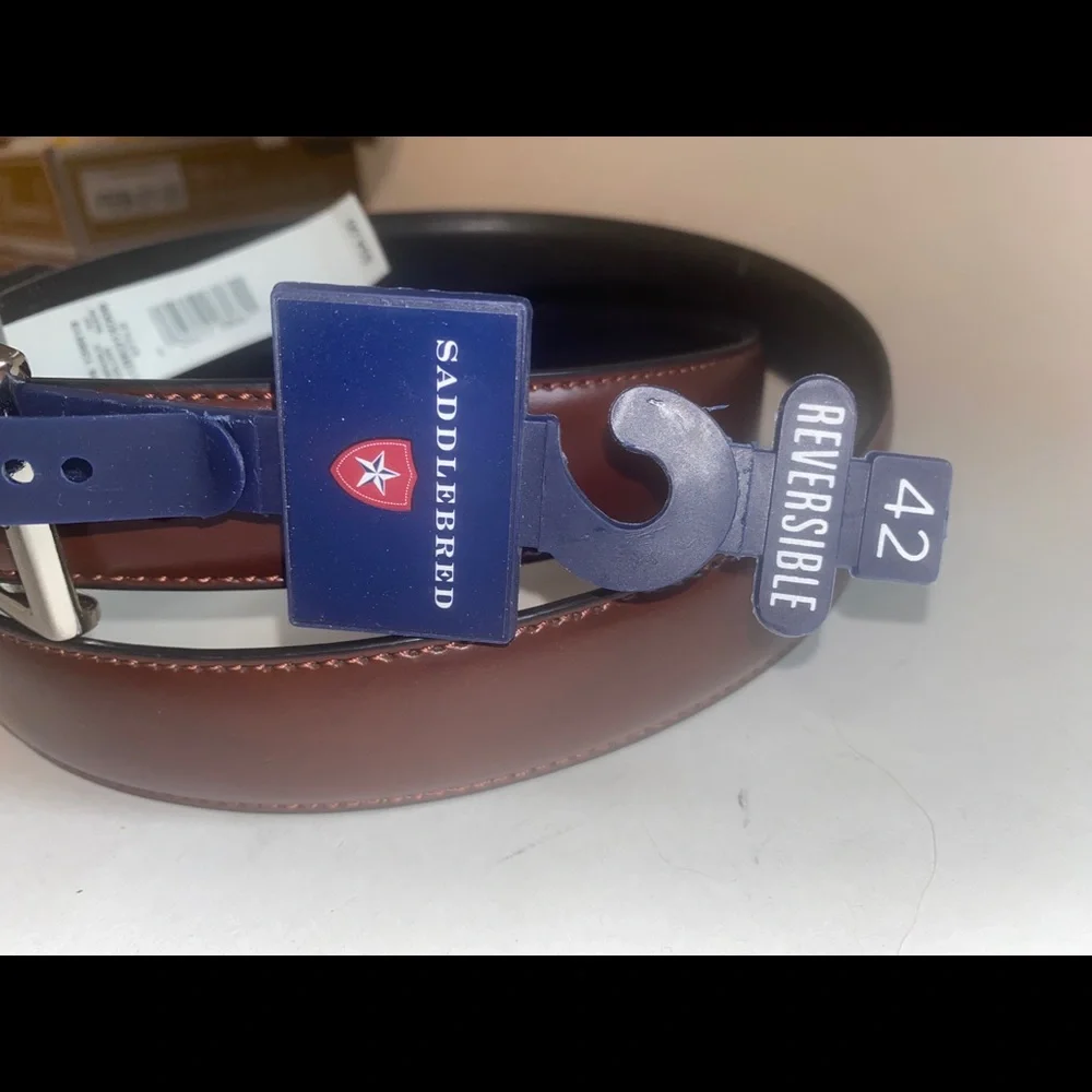Saddlebred 1.25” Leather Reversible Brushed Nickle Belt Black Brown 42w $34 lcsr